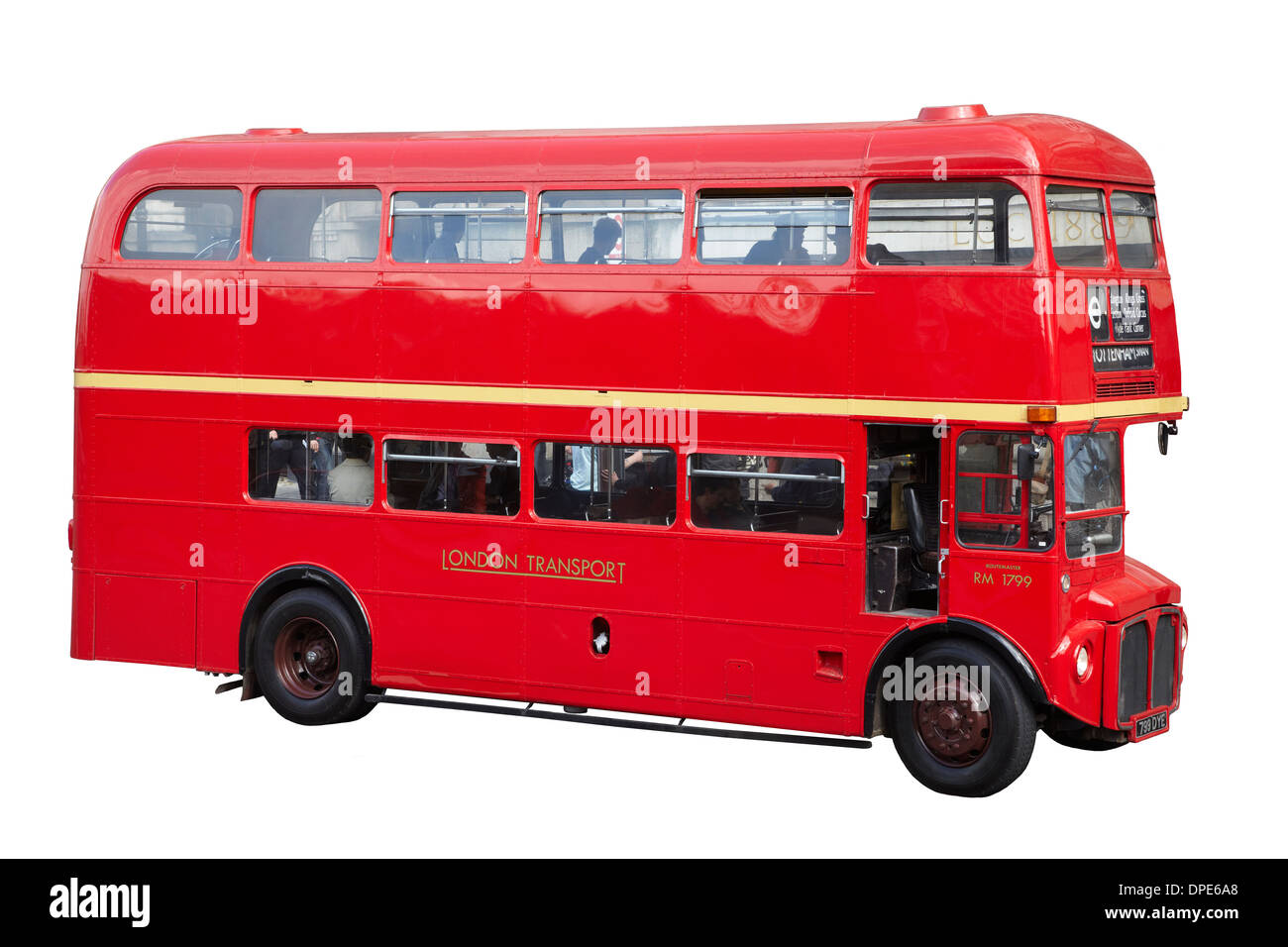 Ausschnitt des alten roten Routemaster Doppeldecker-Bus (1963), London, England, Vereinigtes Königreich Stockfoto