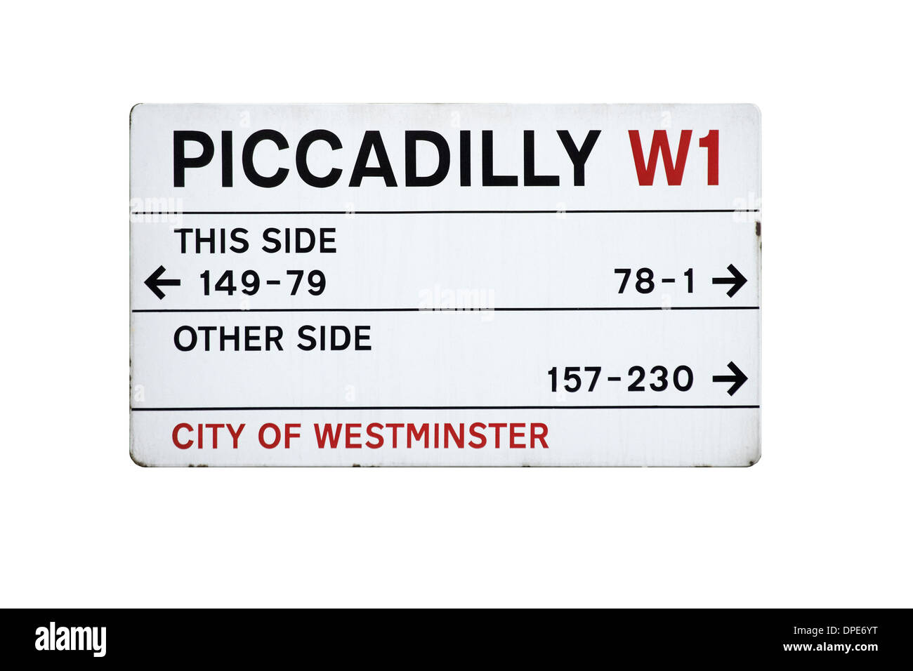 Ausschnitt der Piccadilly Street Zeichen, London, England, Großbritannien Stockfoto