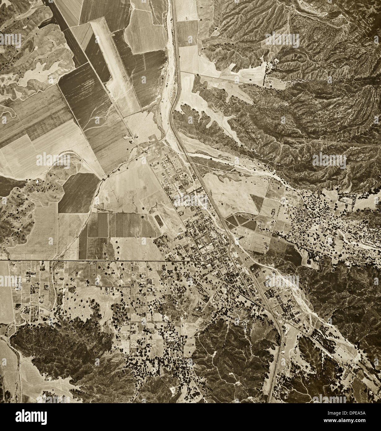 historische Luftaufnahme Santa Clarita, Kalifornien, 1947 Stockfoto