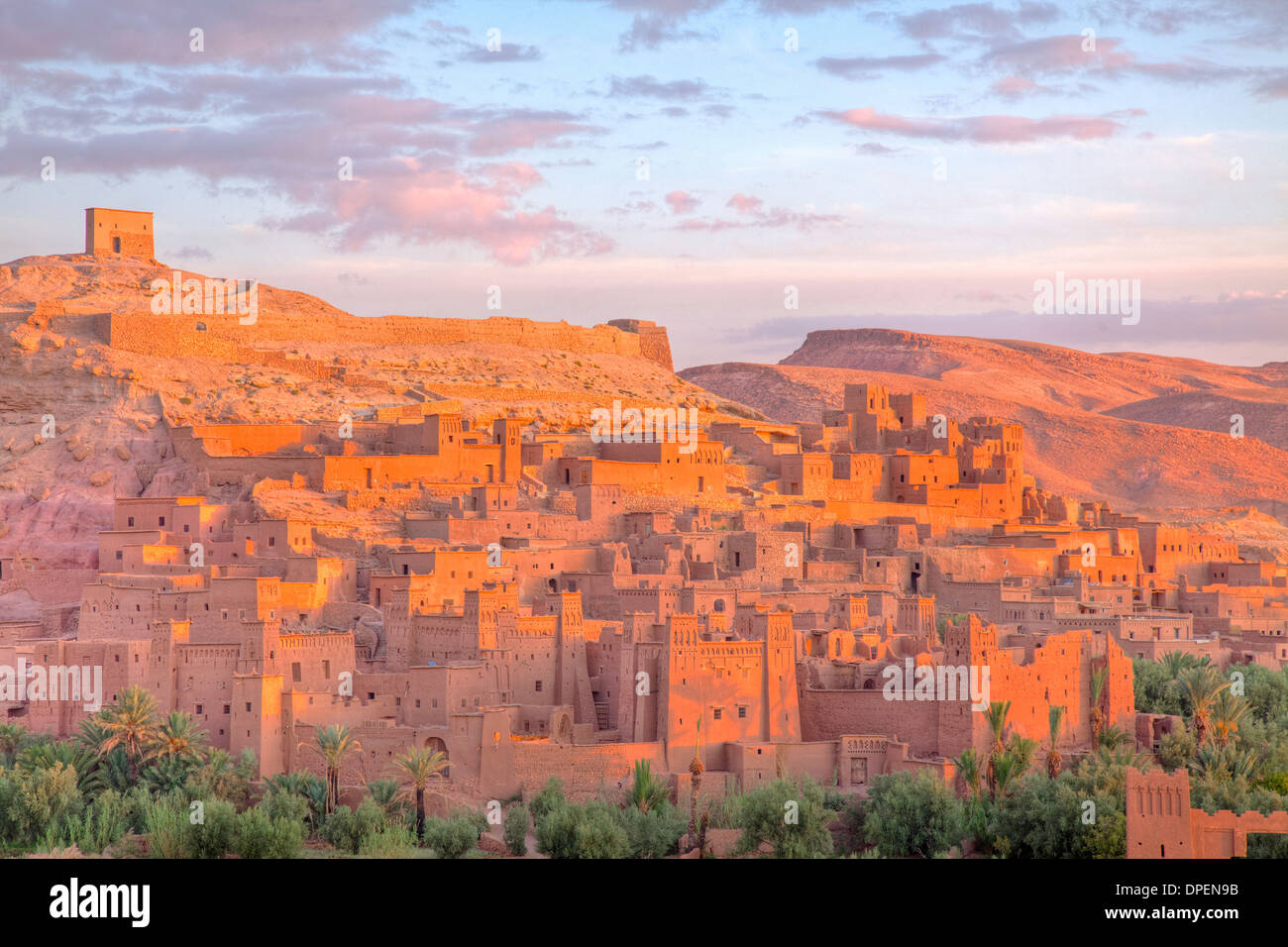 Ait Benhaddou, Marokko alte Lehmziegel-Kasbah, Wüste Sahara 1.000 Jahre alte Karawanserei, UNESCO-Weltkulturerbe Stockfoto