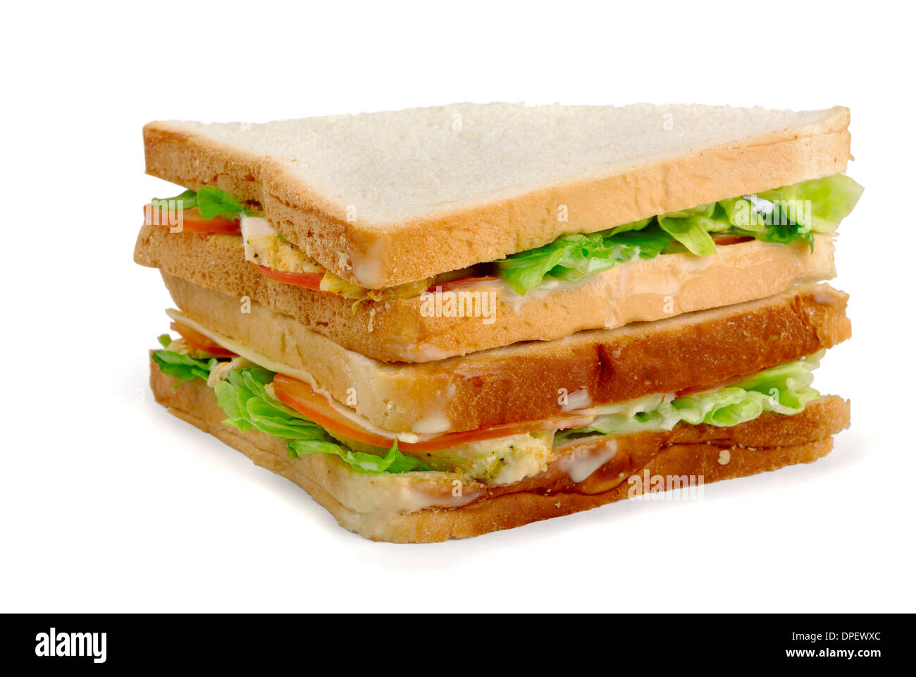 Hähnchen-Sandwich auf weißem Hintergrund Stockfoto