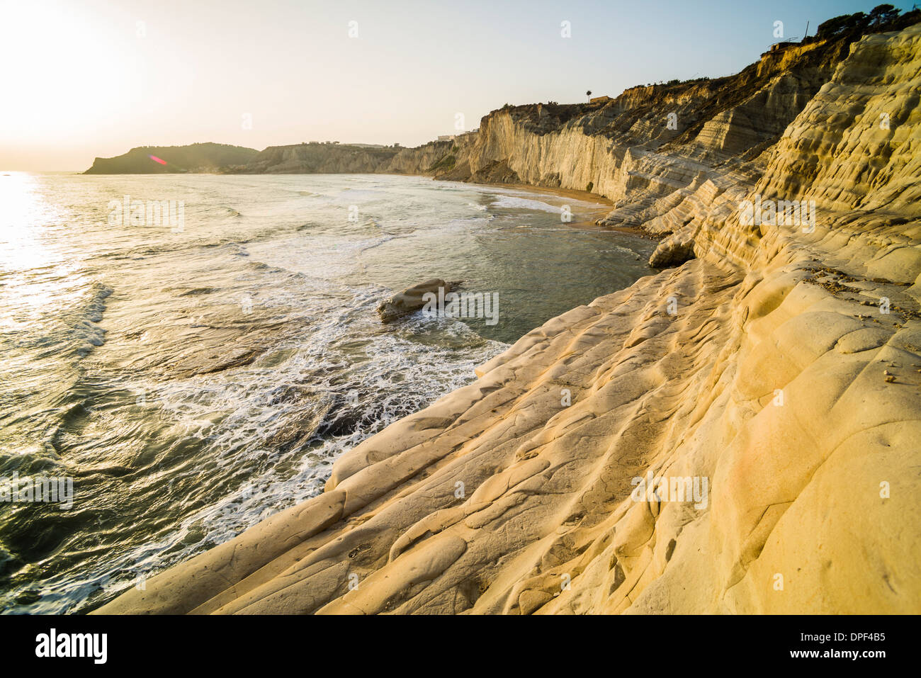 Scala dei Turchi bei Sonnenuntergang, Realmonte, Agrigento, Sizilien, Italien, Mittelmeer, Europa Stockfoto