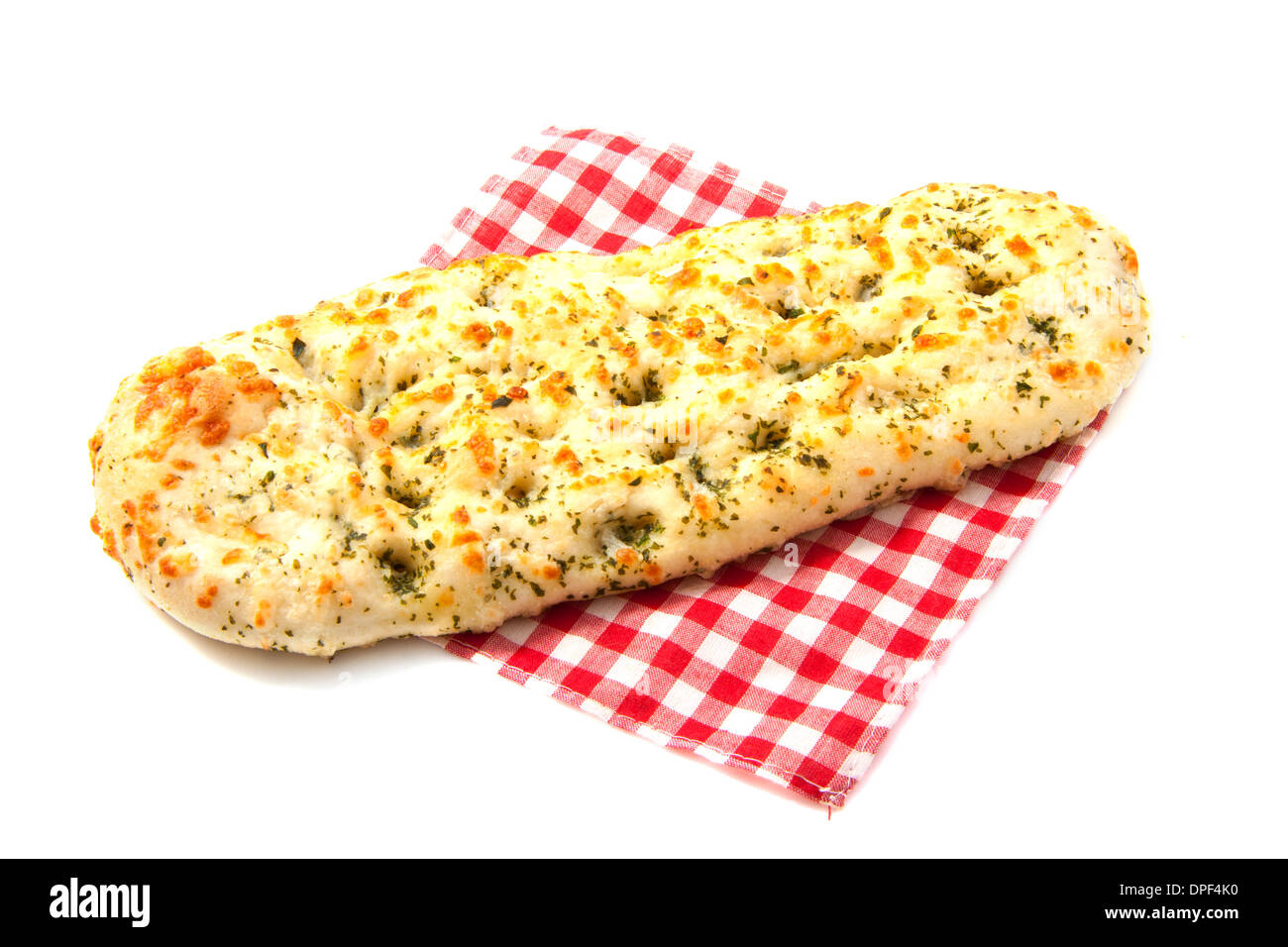 Focaccia-Brot auf einer Serviette isoliert auf weiß Stockfoto