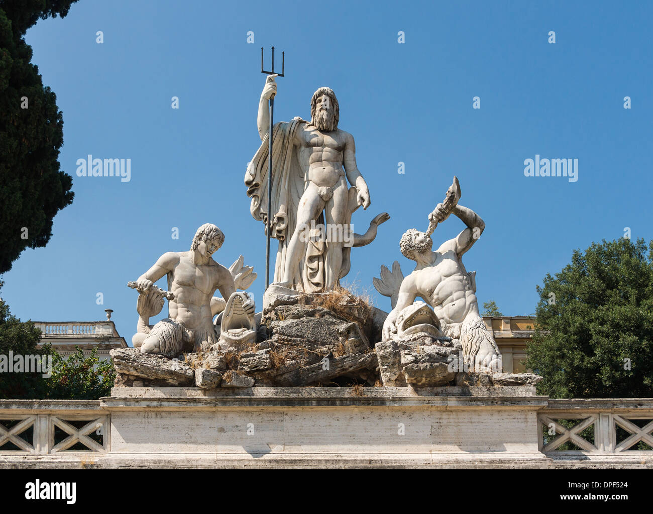 Detail Fontaine Neptun, Piazza del Popolo, Rom, Italien Stockfoto