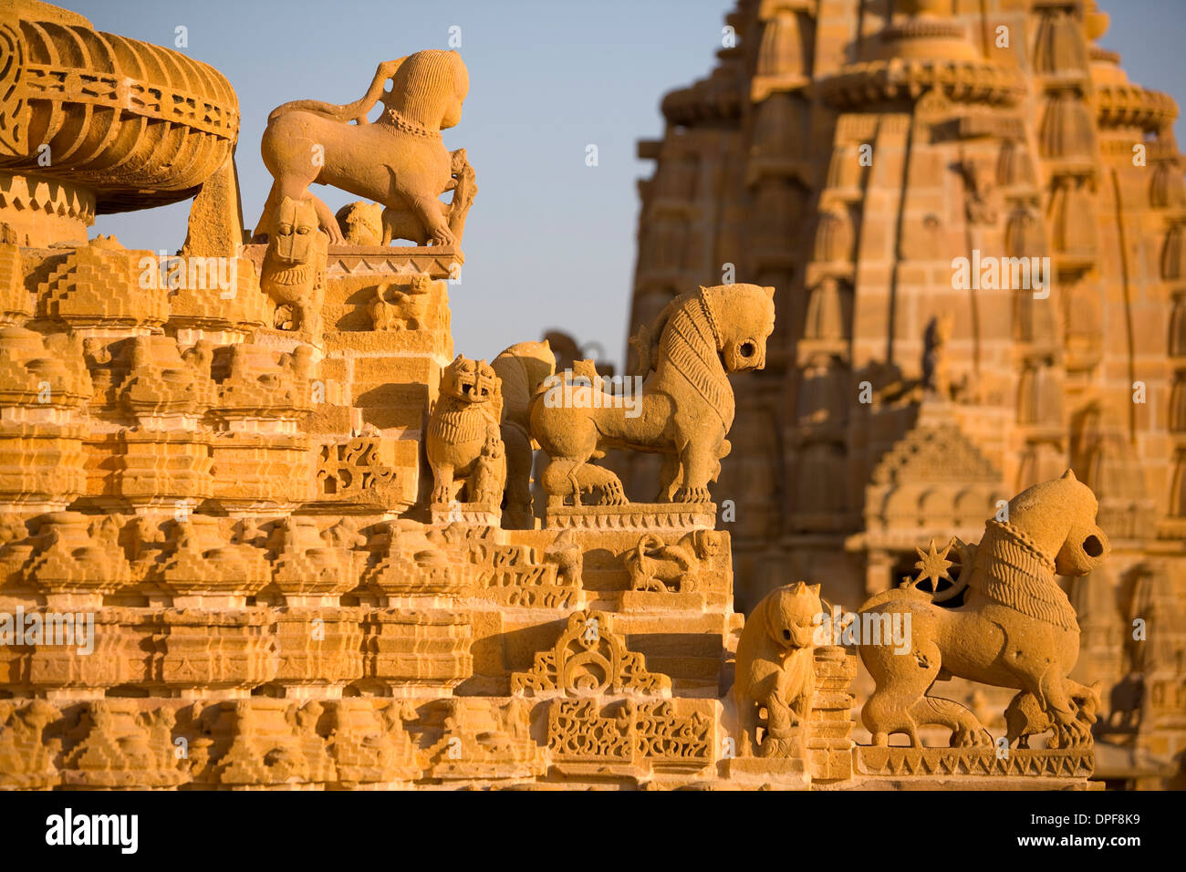 Jain-Tempel Dach Detail, Jaisalmer, westlichen Rajasthan, Indien, Asien Stockfoto