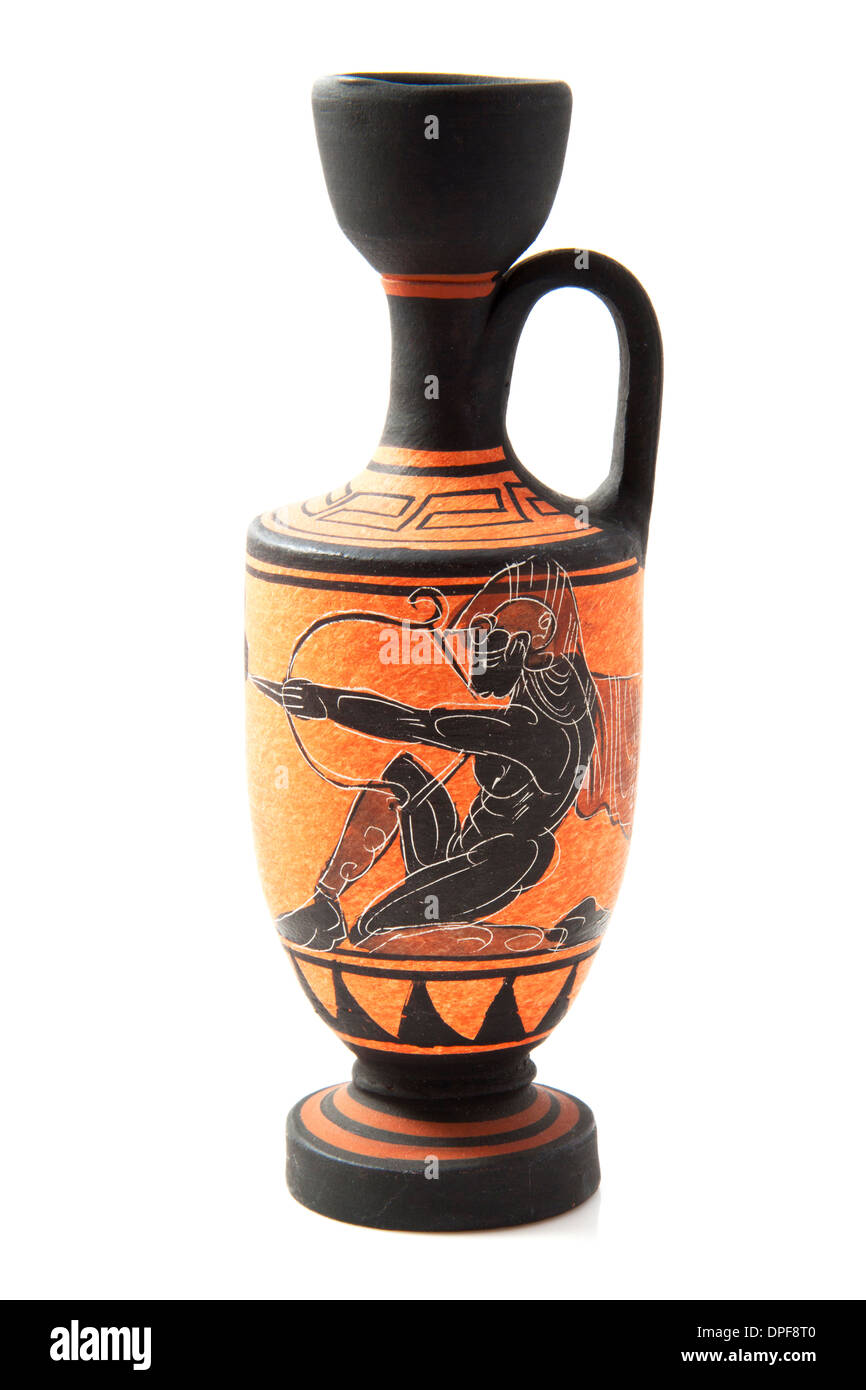 Griechische Vase mit Dekoration isoliert auf weißem Hintergrund Stockfoto