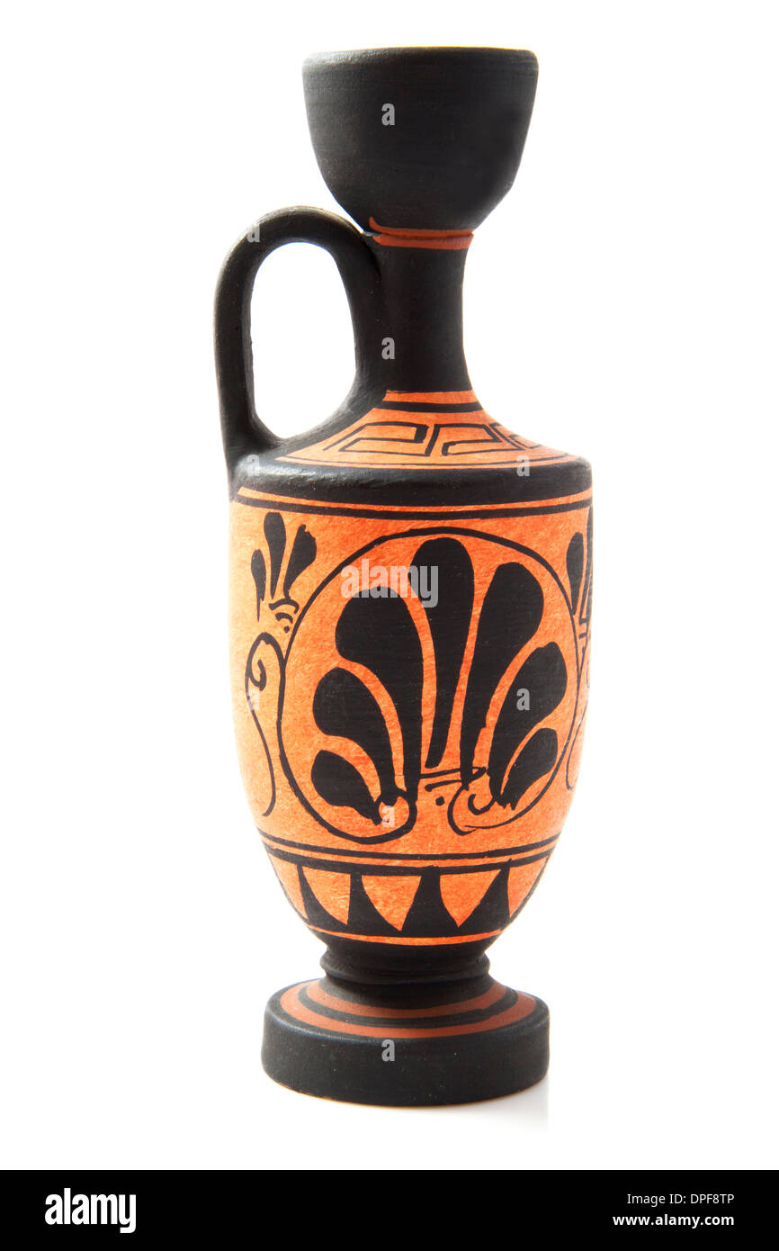 Griechische Vase mit Dekoration isoliert auf weißem Hintergrund Stockfoto