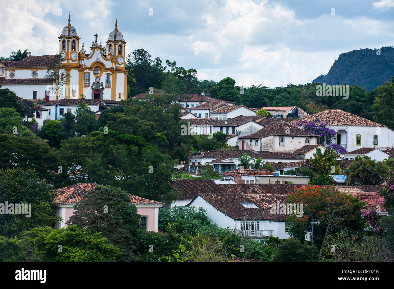 Blick über die historische Stadt Tiradentes, Minas Gerais, Brasilien, Südamerika Stockfoto