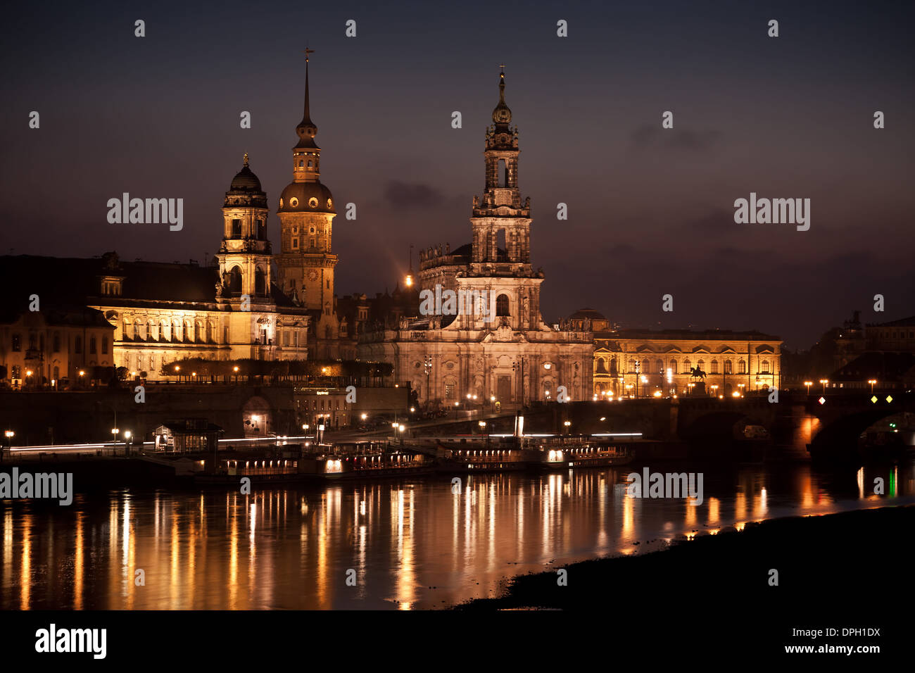 Nach Sonnenuntergang. Altstadt, Dresden, Deutschland. Stockfoto