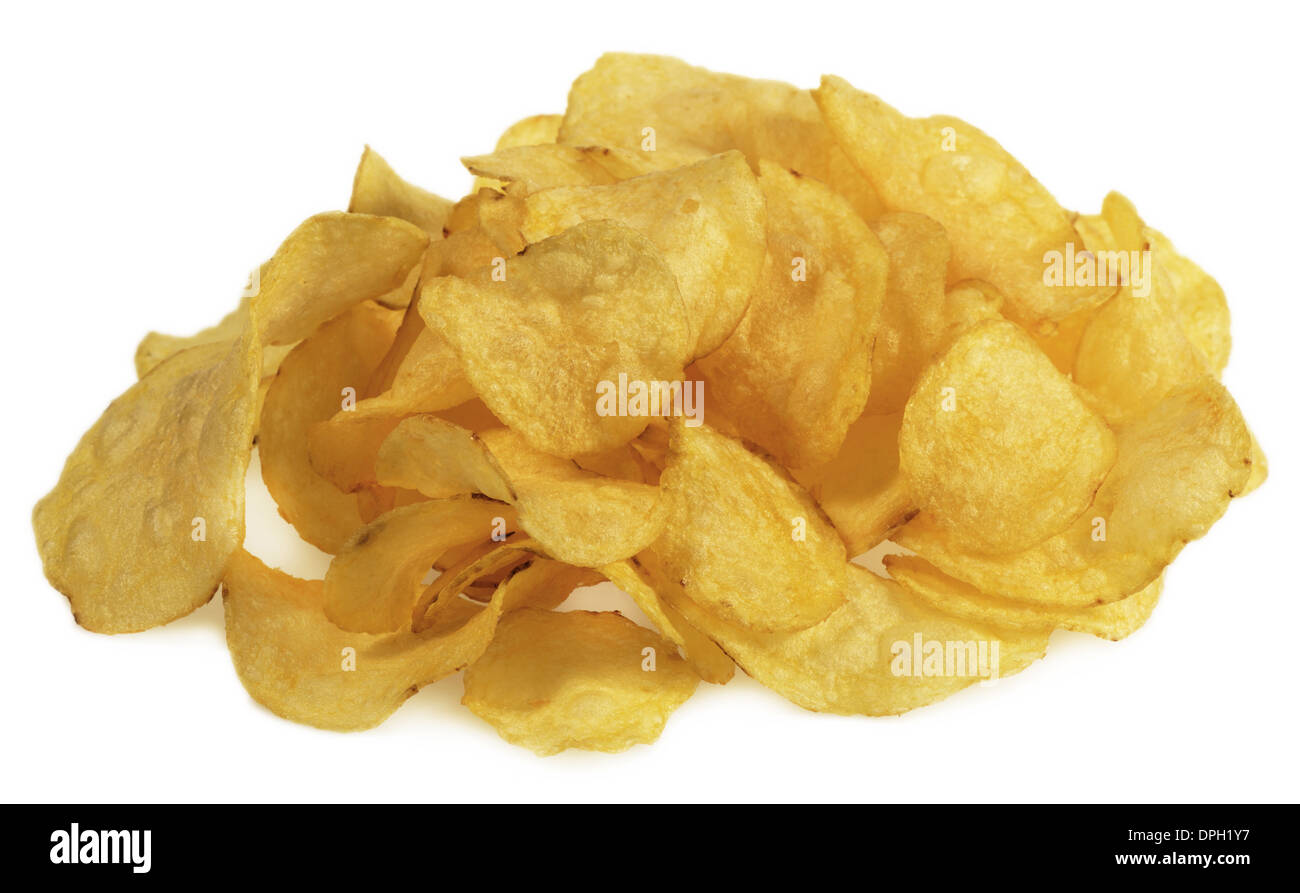 eine Handvoll Kartoffelchips Stockfoto