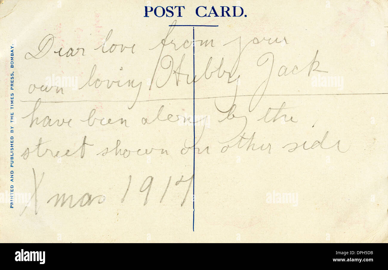 1. Weltkrieg Weihnachts Postkarte aus Bagdad durch eine Portion Soldat zu seiner Familie zurück nach England geschickt. Stockfoto