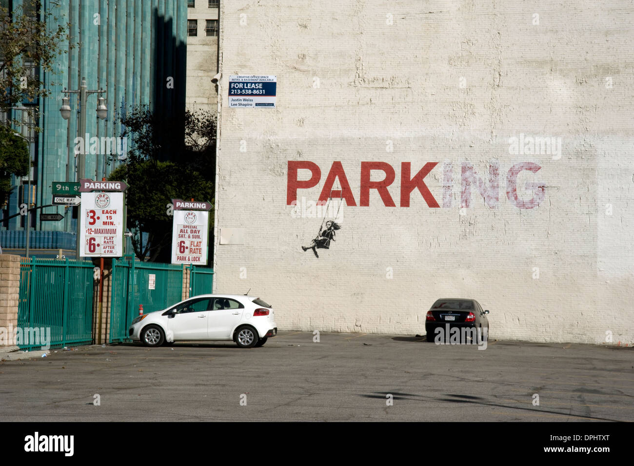 Banksy Kunstwerk an der Wand in der Innenstadt von Los Angeles, CA Stockfoto