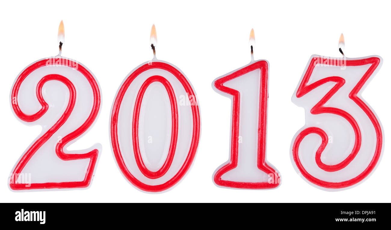 Frohes neues Jahr 2013 Kerze Ziffern isoliert auf weißem Hintergrund Stockfoto