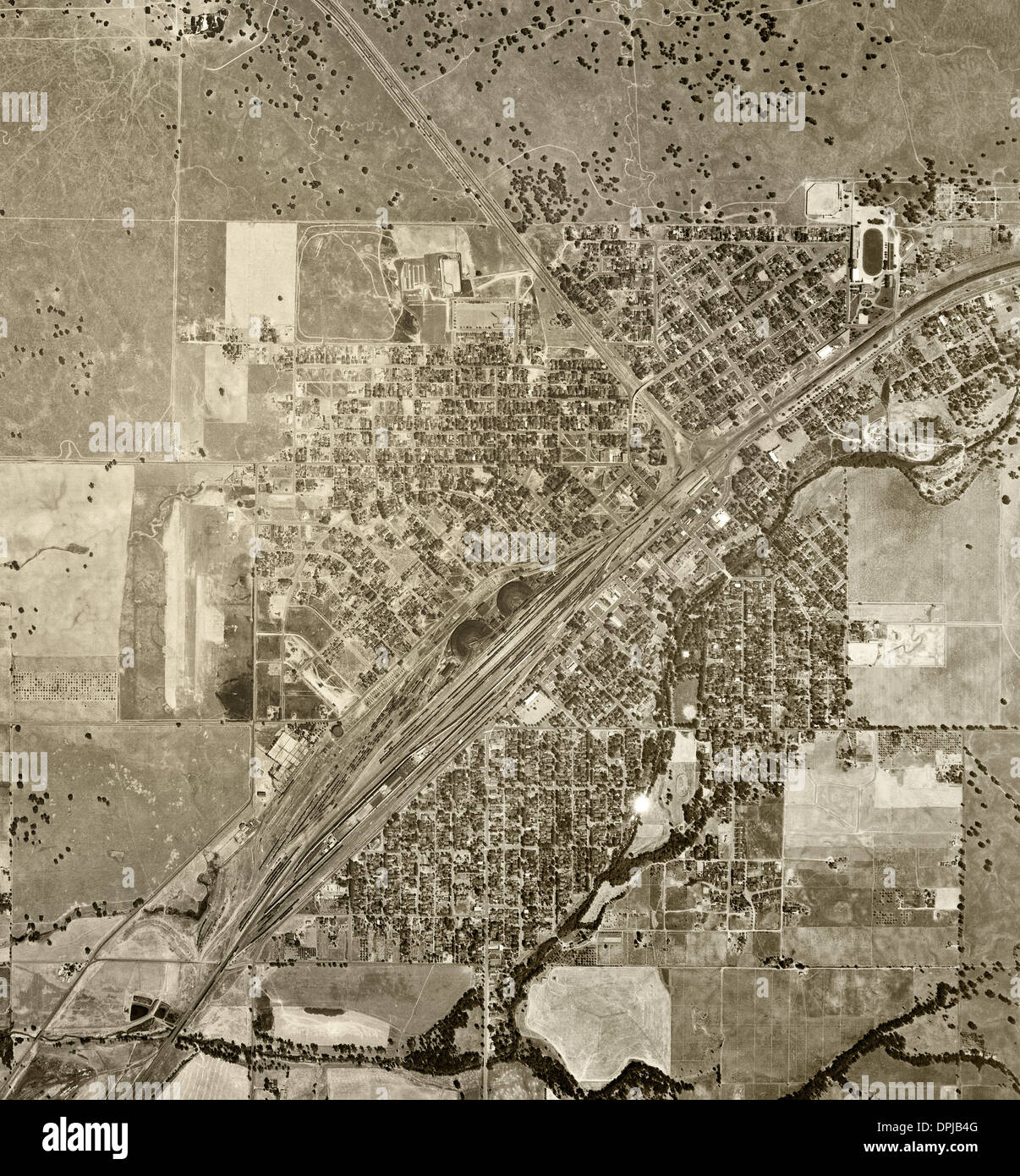 historische Luftaufnahme Roseville, Sarcamento County, Kalifornien, 1947 Stockfoto