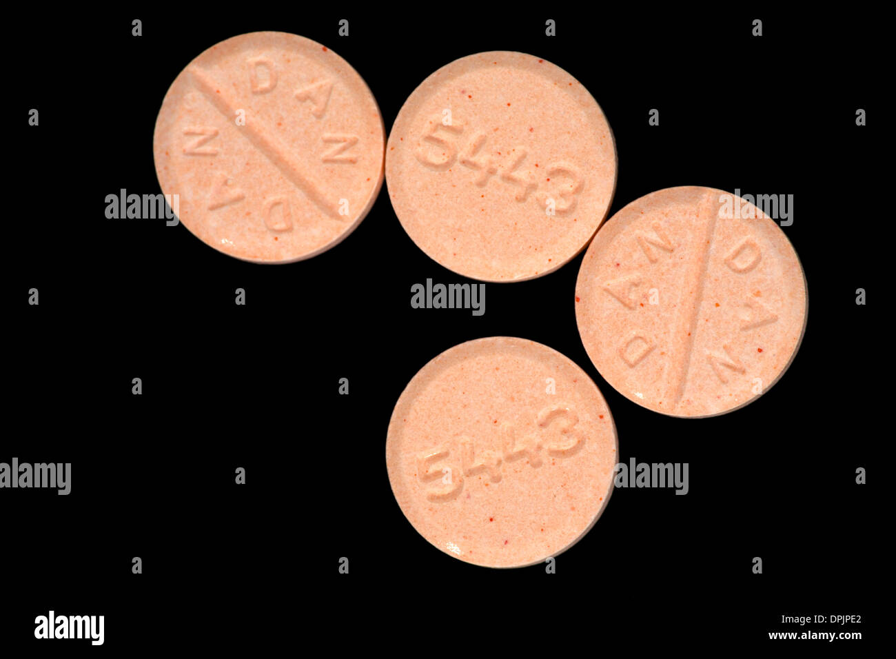 Vier Prednison Tabletten, synthetischen Kortikosteroiden Medikament als ein Immunsuppressivum Drogen und bestimmte entzündlichen Erkrankungen zu behandeln Stockfoto