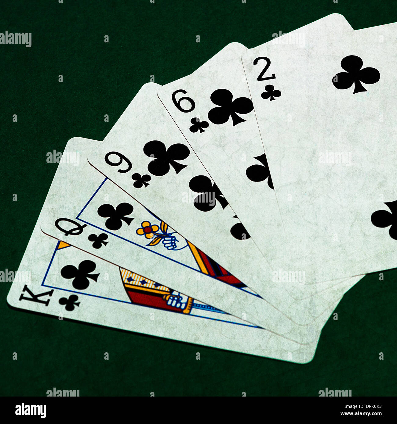 Poker-Hände - spülen 3. Detailansicht von fünf Spielkarten bilden die Poker Hand zu spülen Stockfoto