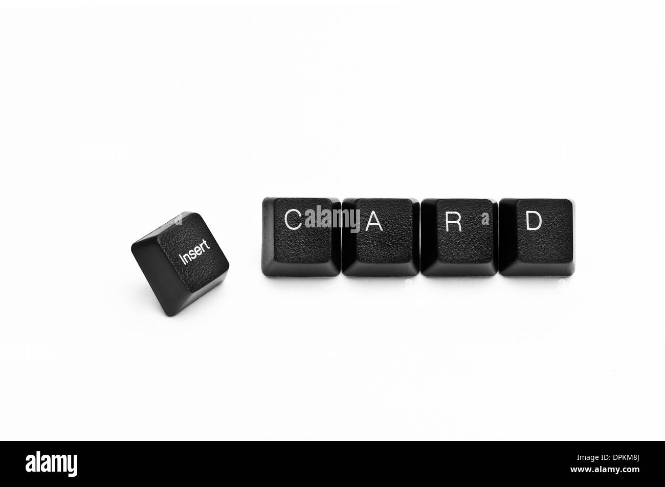 Wörter, die mit Computer-Tastatur-Tasten auf weißem Hintergrund erstellt Stockfoto