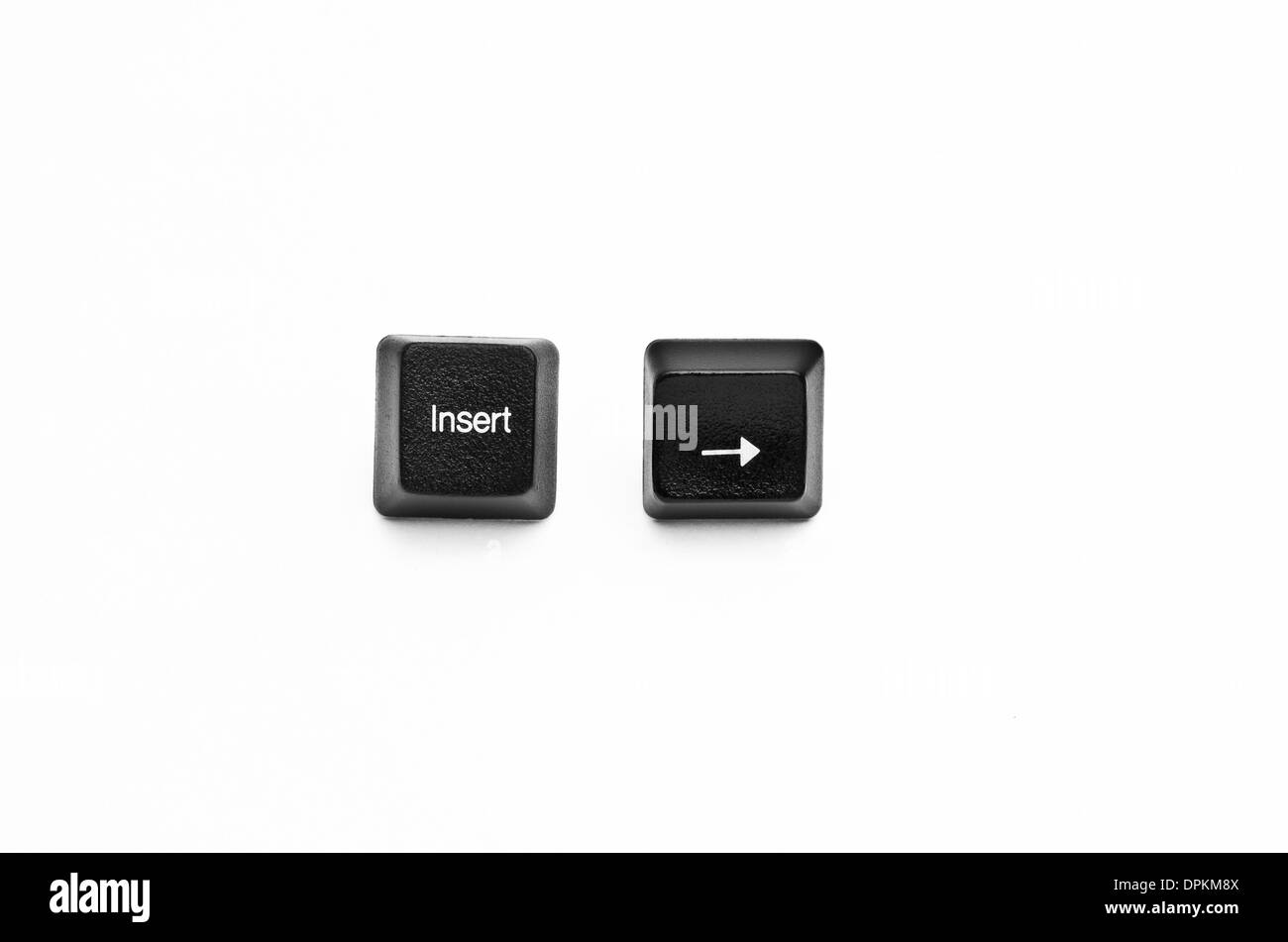 Wörter, die mit Computer-Tastatur-Tasten auf weißem Hintergrund erstellt Stockfoto