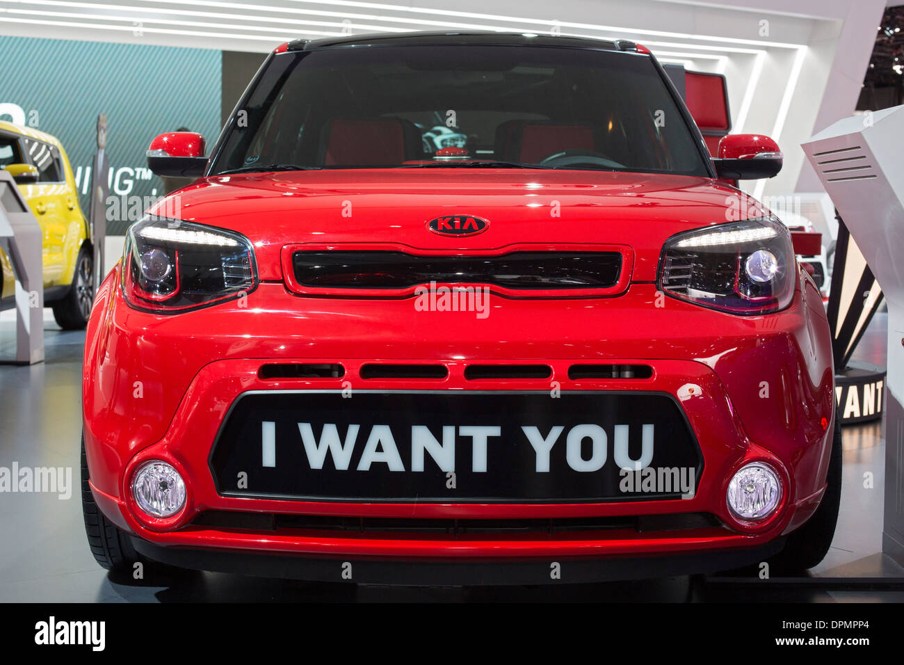 Detroit, Michigan - der Kia Soul auf dem Display auf der North American International Auto Show. Stockfoto