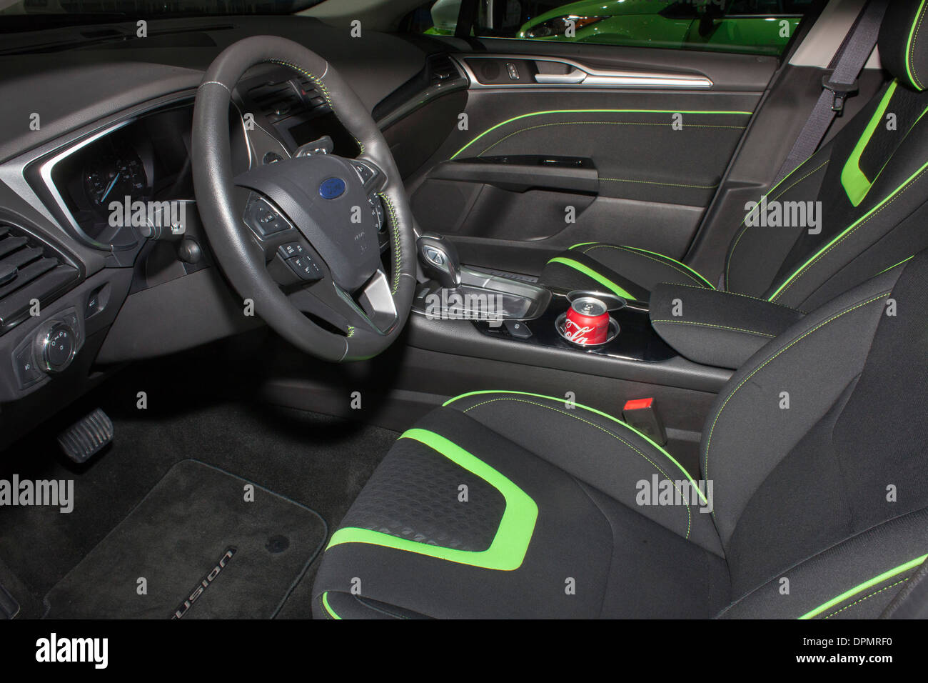 Ford Fusion auf der North American International Auto Show. Die Interieurstoffe werden teilweise aus pflanzlichen Rohstoffen hergestellt. Stockfoto