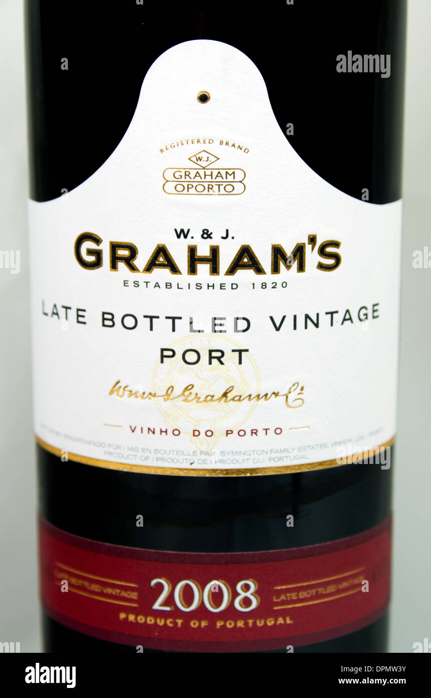 Flasche Grahams Late Bottled Vintage Port Wein. Stockfoto