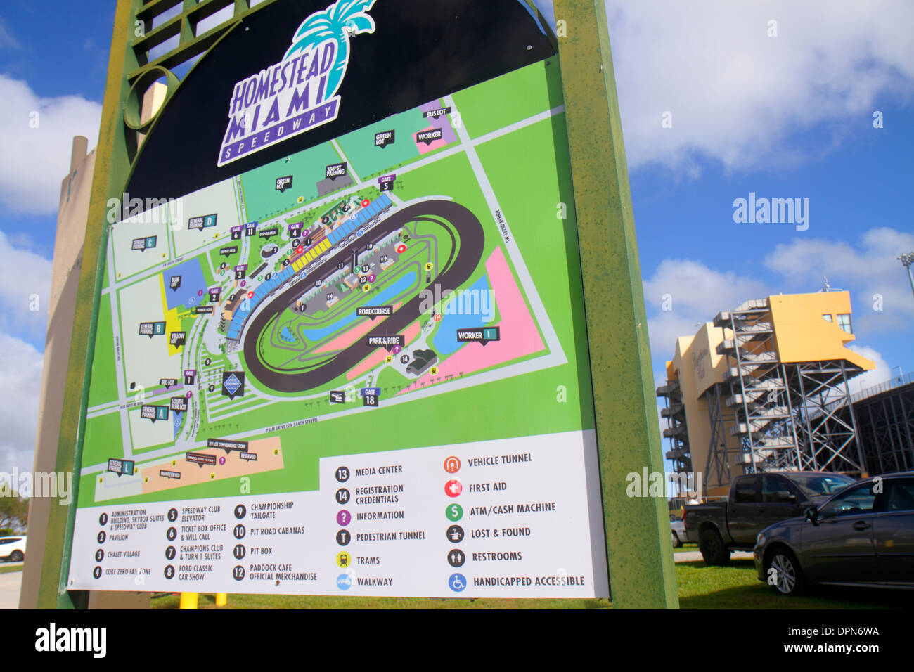 Miami Florida, Homestead, Speedway, Schild, Logo, Karte, Informationen, Besucher reisen reisen Reise touristischer Tourismus Wahrzeichen, Kultur kultureller Urlaub Stockfoto
