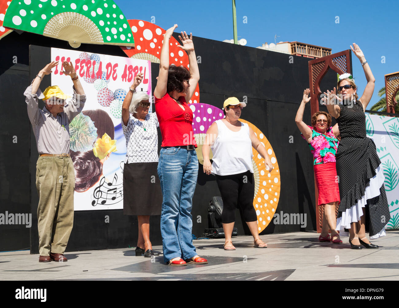 Flamenco Tanz Lessson Feria de Abril Flamenco Wochenende in Las Palmas, Gran Canaria, Kanarische Inseln, Spanien Stockfoto