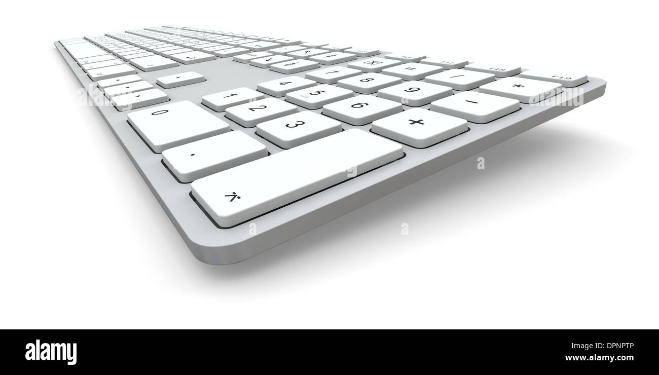 Nahaufnahme von Computer-Tastatur, die isoliert auf weißem Hintergrund Stockfoto