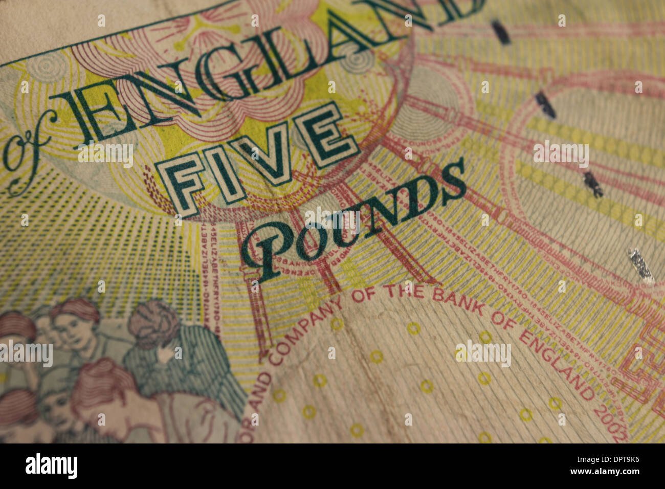 Nahaufnahme von einer Bank von England fünf Pfund-Note £5 Stockfoto