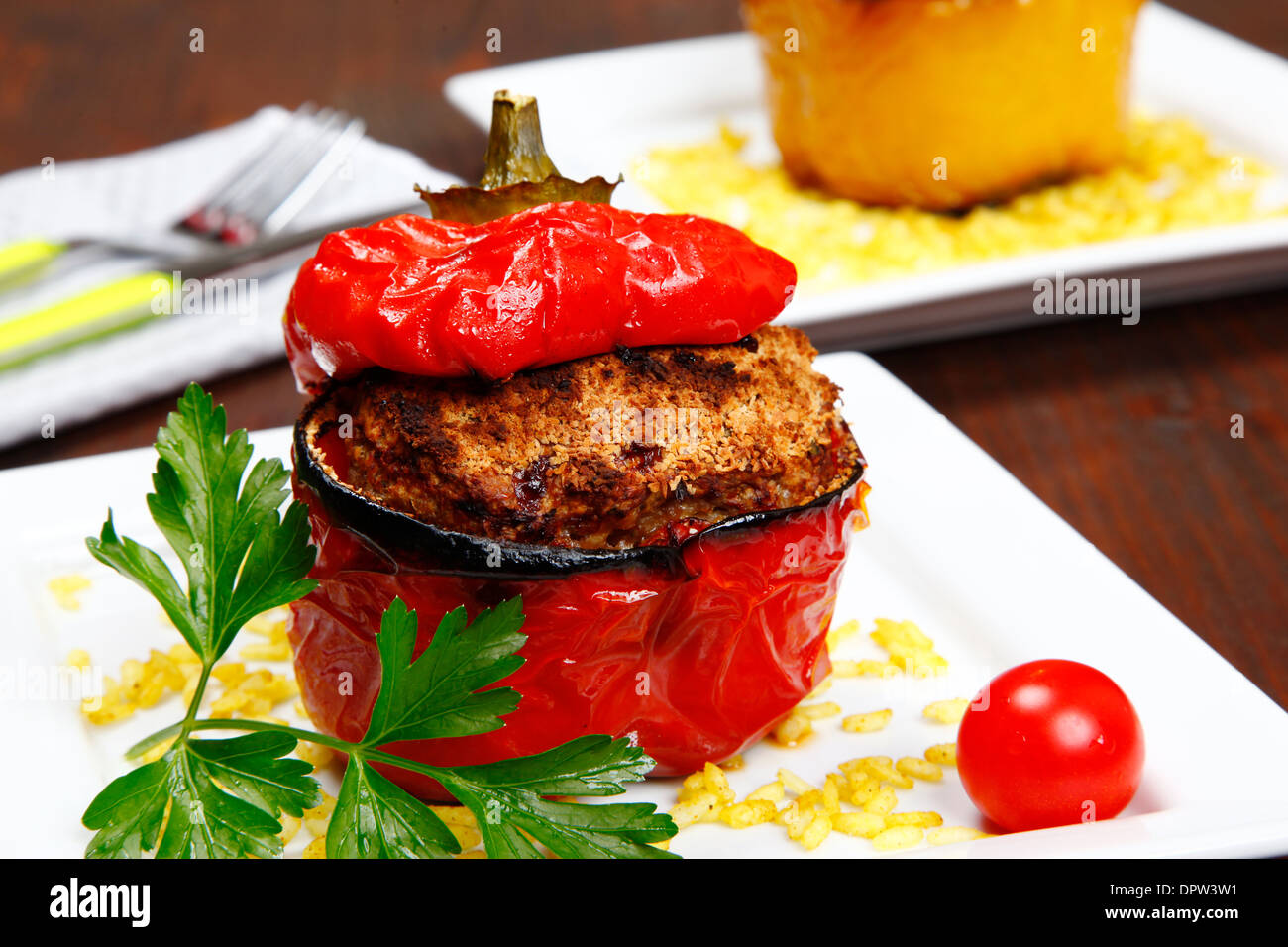 Gebackene gefüllte Paprika Stockfoto