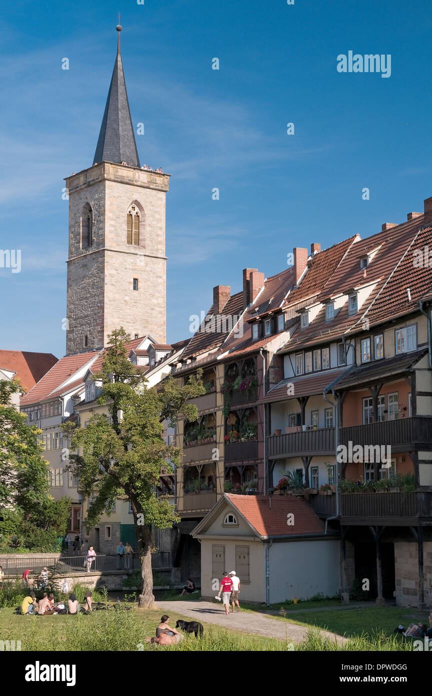 Kraemerbruecke und St. Aegidien Kirche, Erfurt, Thüringen, Deutschland Stockfoto