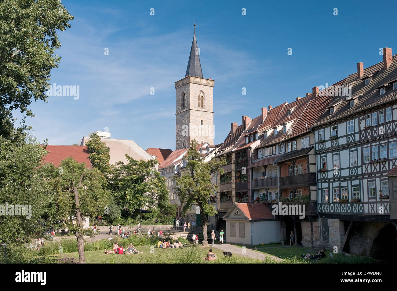 Kraemerbruecke und St. Aegidien Kirche, Erfurt, Thüringen, Deutschland Stockfoto