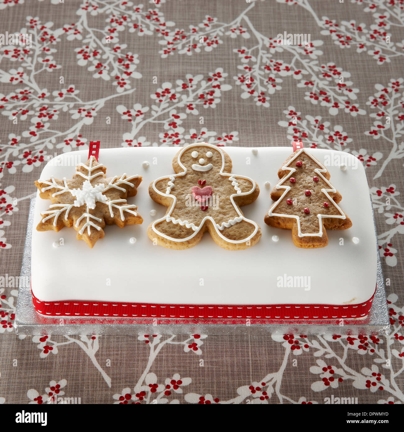 Flocke Lebkuchen Schneemann Weihnachtsbaum Kuchen Stockfoto