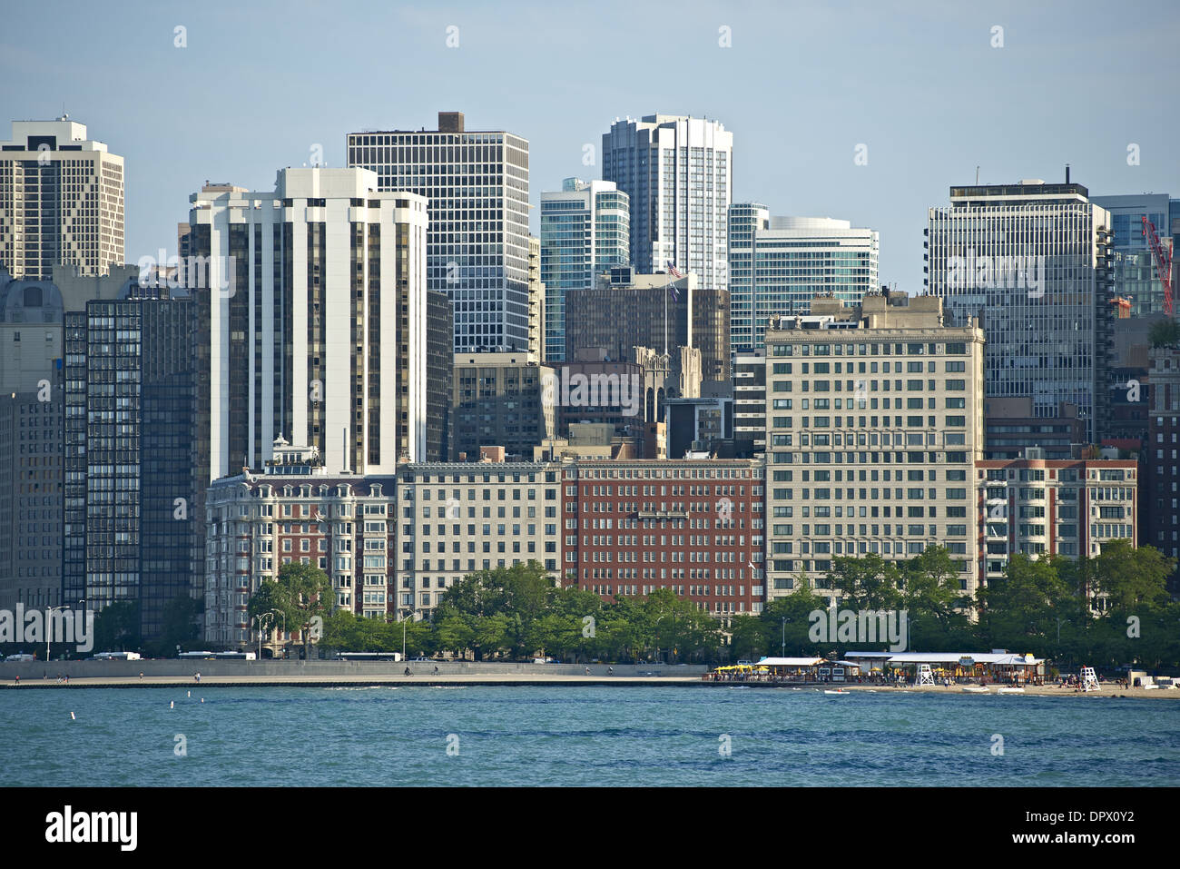 Chicago Lake Front - Lake Michigan und Teil der Skyline von Chicago. Chicago, IL, USA. Amerikanische Städte Fotosammlung. Stockfoto