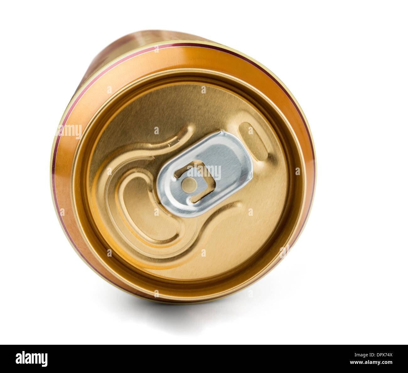 Spitze der golden Aluminium Getränk kann isoliert auf weiss Stockfoto