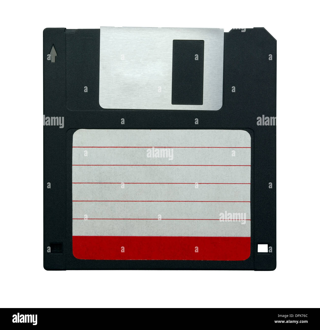 Schwarz 3,5" Floppy-Disk mit leeren Label isoliert auf weiss Stockfoto