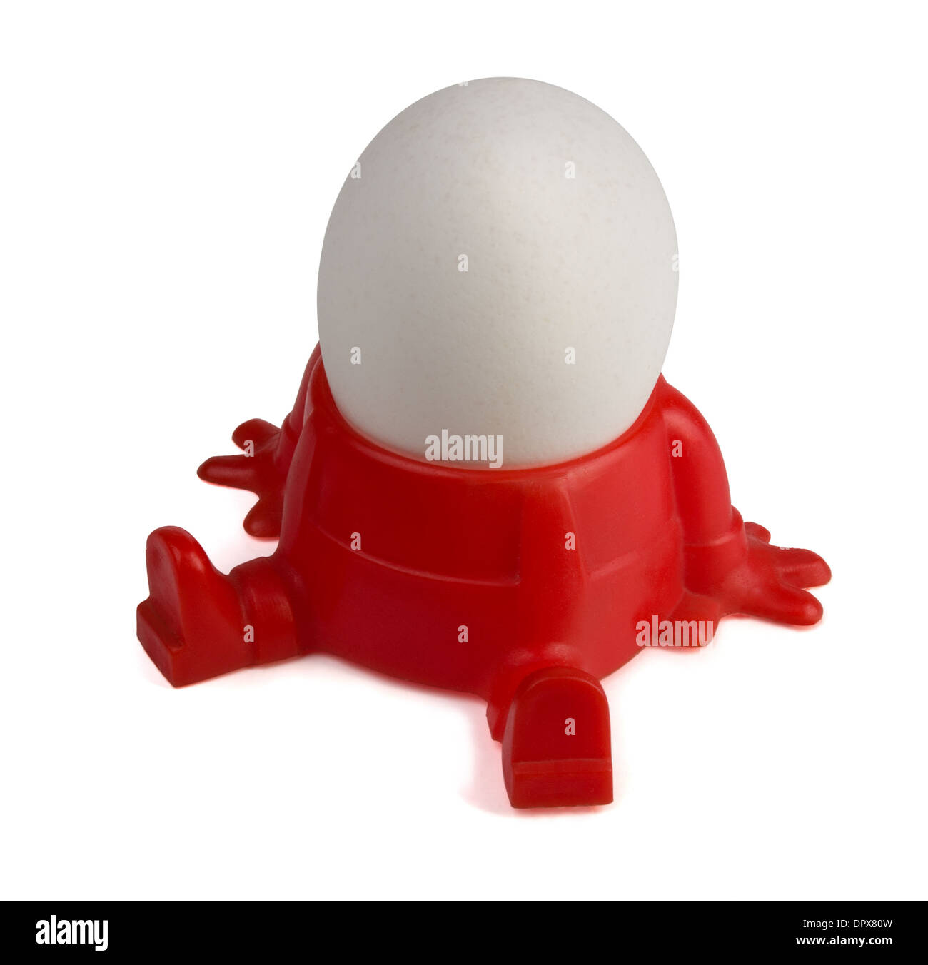 Humpty Dumpty - rotes lustige Ei-Halter isoliert auf weiss Stockfoto