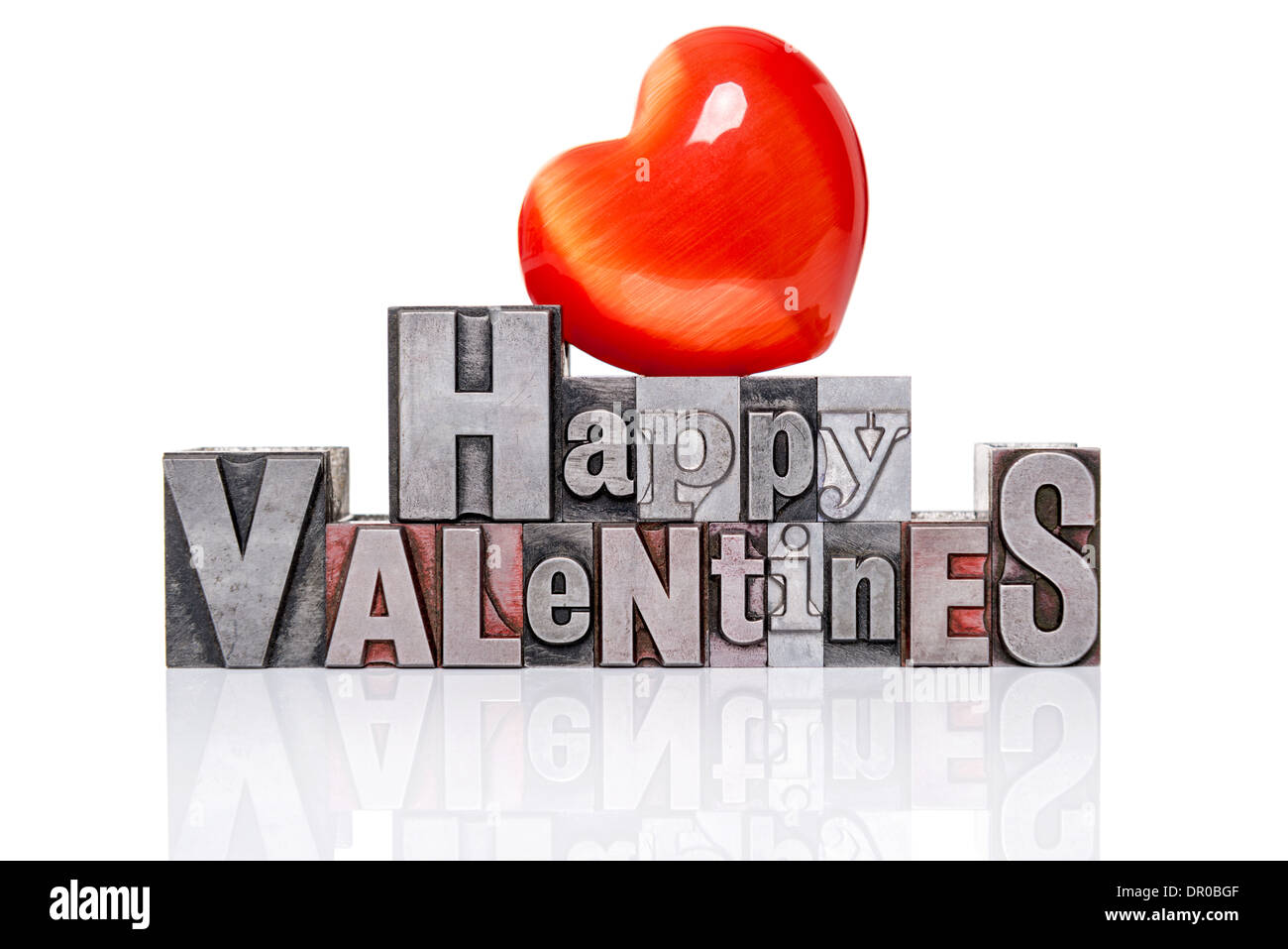 Da Happy Valentines in alten gemischte Schriftart Metall-Buchdruck-Blöcke Stockfoto