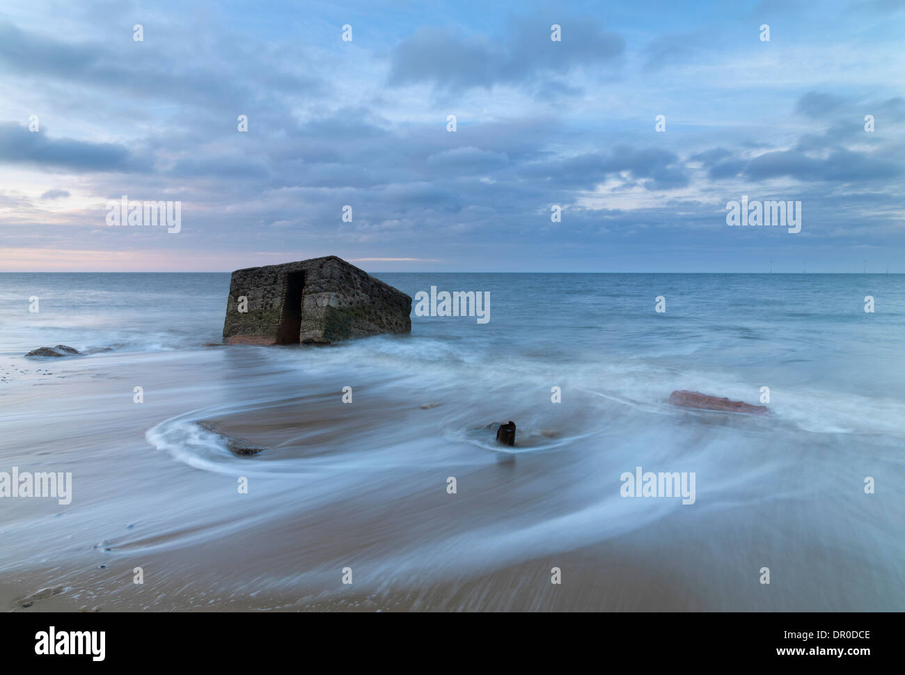 Blick auf den Strand von Caister am Meer in Norfolk, England Stockfoto