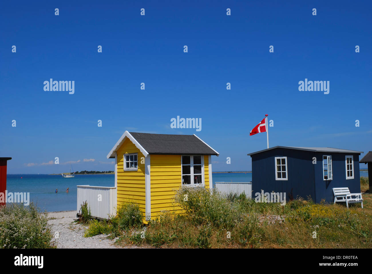 Aero-Insel, Strandhütten am Aeroskoebing Vesterstrand, Fyn, Dänemark, Skandinavien, Europa Stockfoto