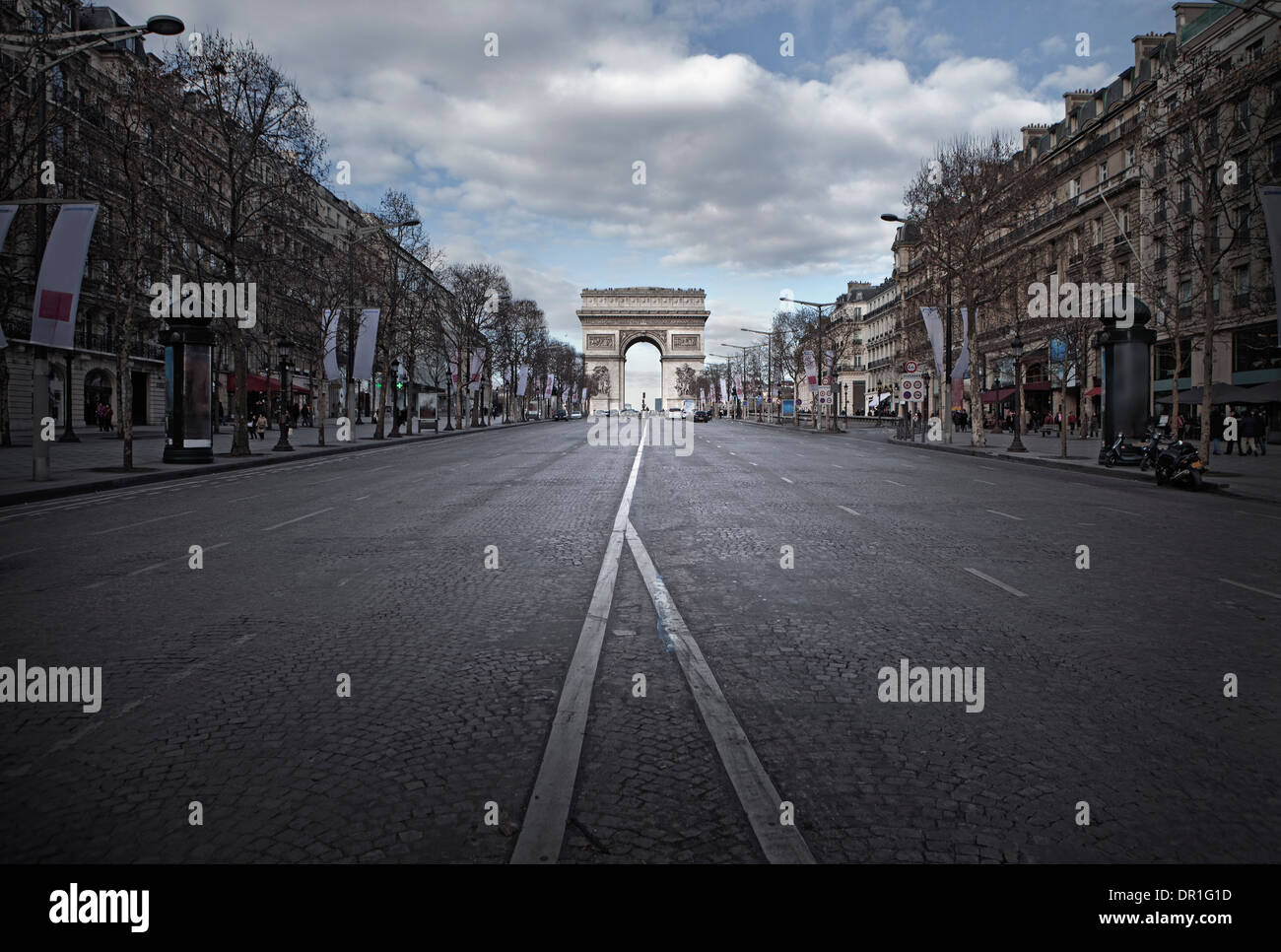 Champs Elysees und dem Arc de Triomphe, Paris, Frankreich Stockfoto