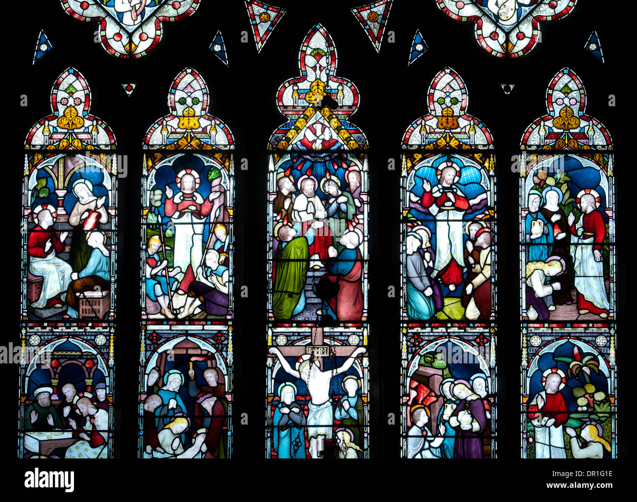 Glasmalerei-Fenster Darstellung Benedicte, Marienkirche, Apsley Ende, Hertfordshire, England, UK Stockfoto