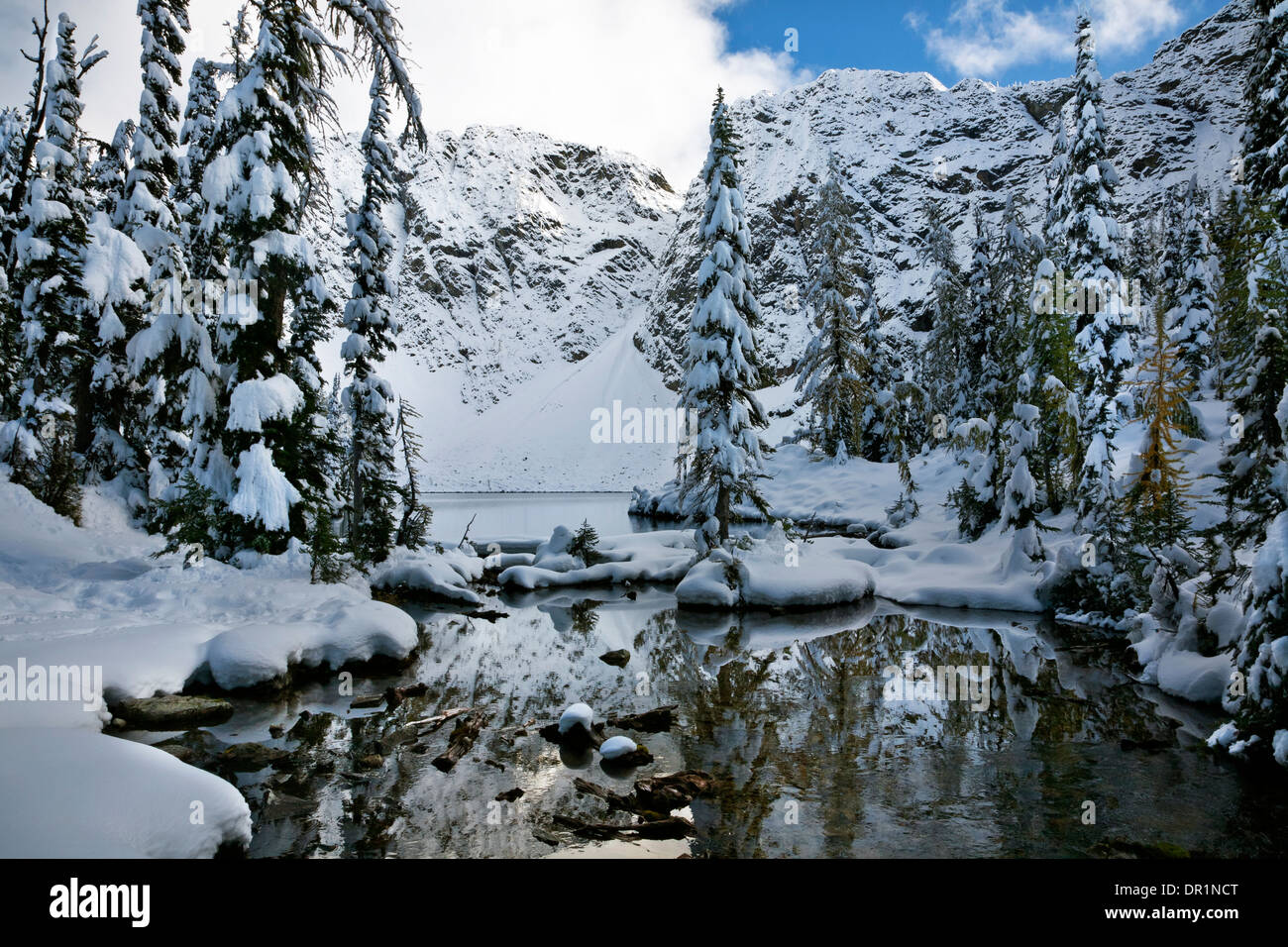 WA08763-00... WASHINGTON - Blue Lake nach einem frühen Saison Schnee Sturm Abschnitt North Cascades des Okanogan National Forest. Stockfoto