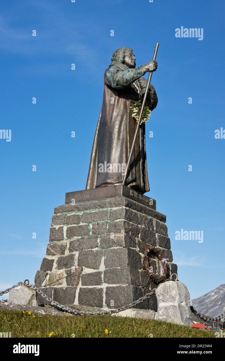 Statue von Hans Egede, Dano-Norwegian lutherische Missionar, der Hauptstadt Nuuk, Grönland gegründet. Stockfoto
