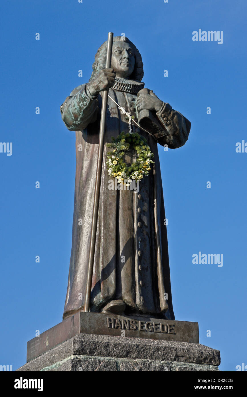 Statue von Hans Egede, Dano-Norwegian lutherische Missionar, der Hauptstadt Nuuk, Grönland gegründet. Stockfoto