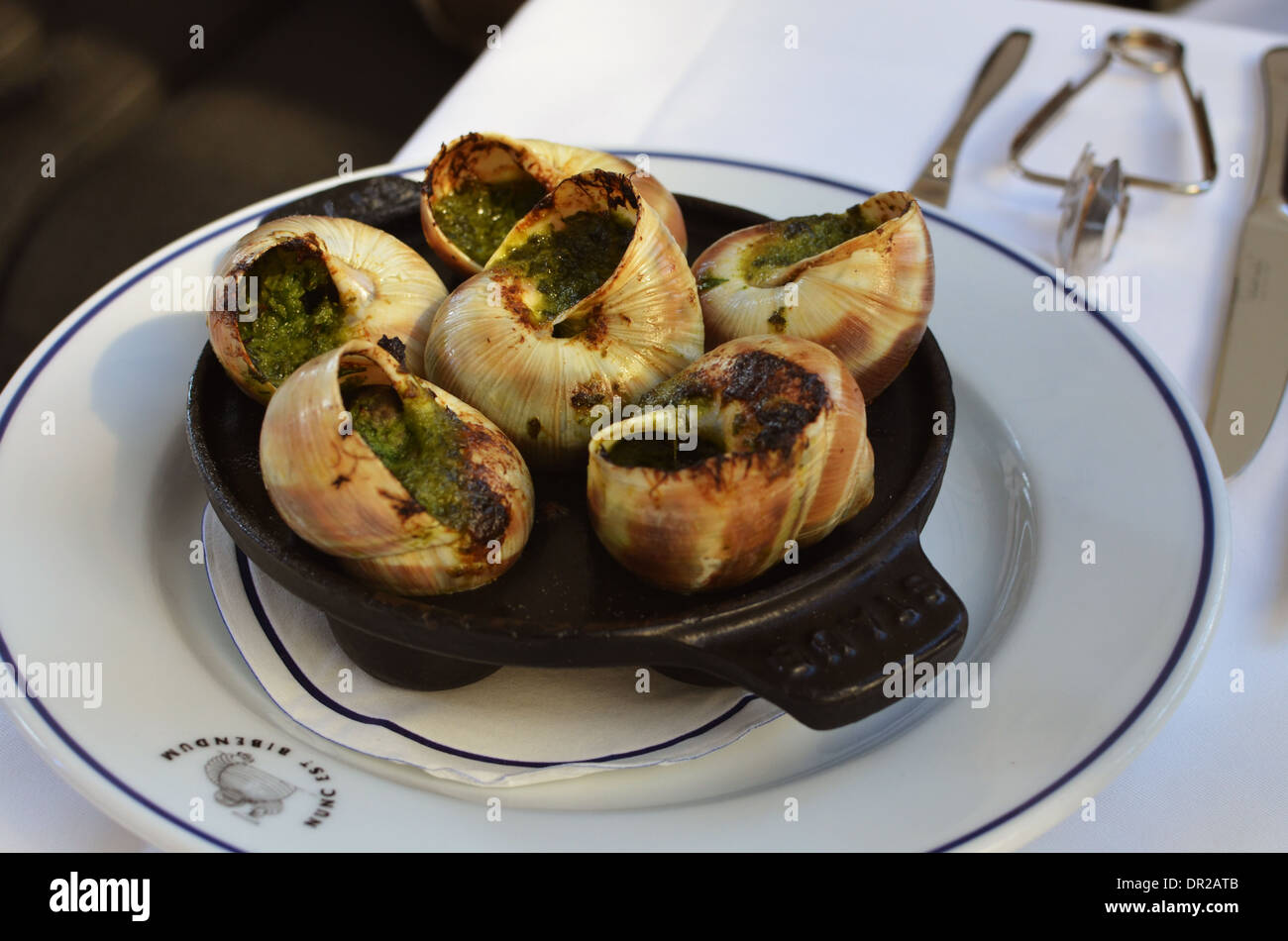 Schnecken (Schnecken) serviert im Fine dining Restaurant Bibendum in Kensington Stockfoto