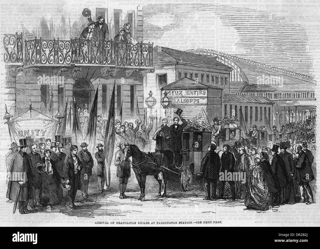 Ankunft neapolitanischer Exilpersonen in Paddington Station, London Stockfoto