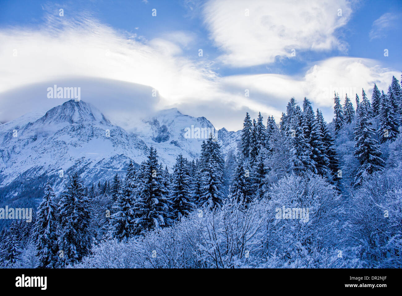 Les Houches im Tal von Chamonix und die Mont Blanc Stockfoto