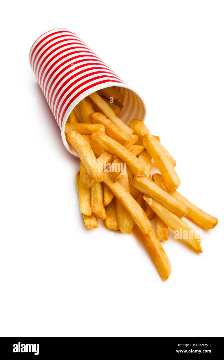 Pommes frites aus dem Becher verschüttet Stockfoto