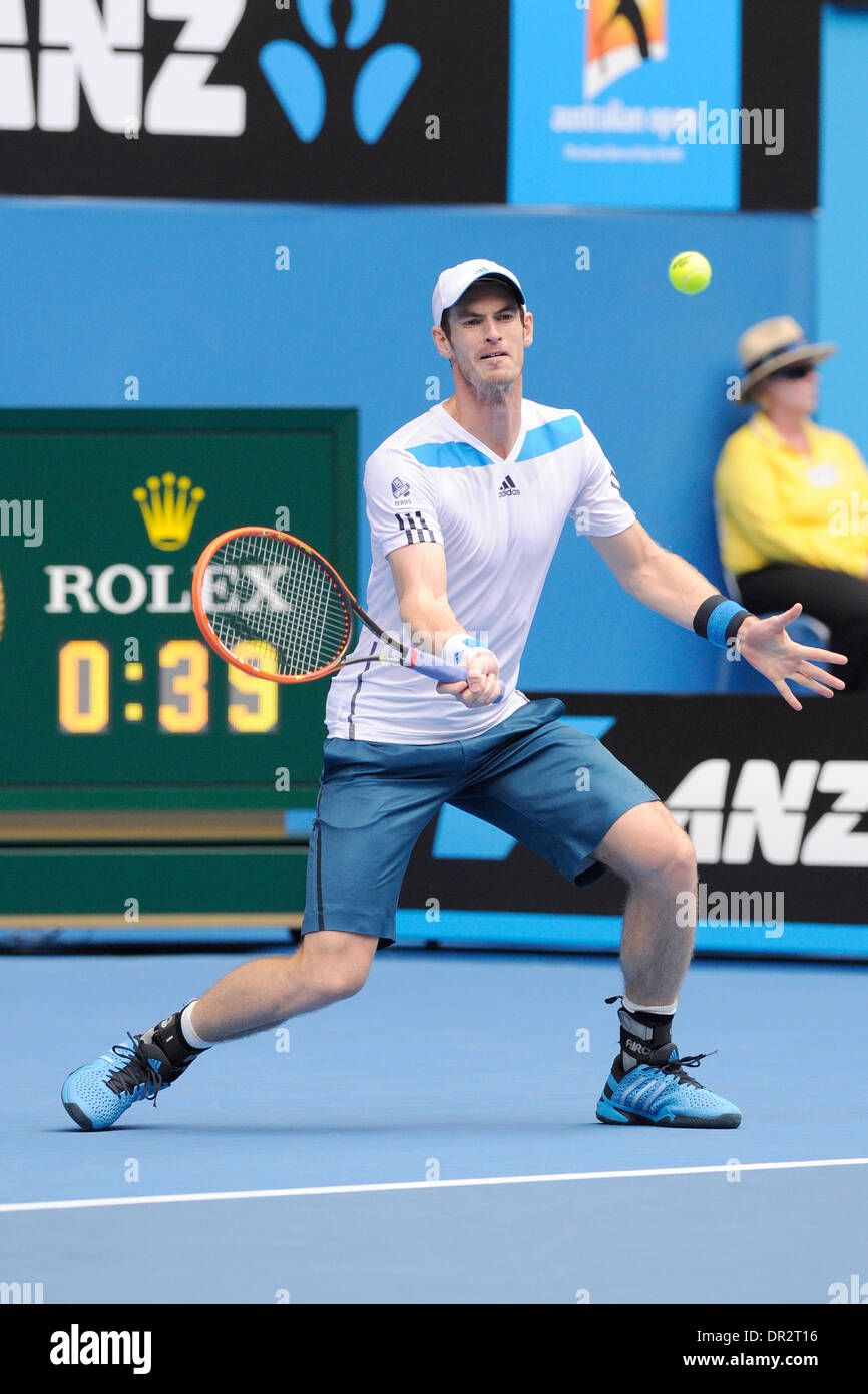 Melbourne, Australien. 18. Januar 2014. Andy Murray von Großbritannien am sechsten Tag der Australian Open aus Melbourne Park. Bildnachweis: Aktion Plus Sport/Alamy Live-Nachrichten Stockfoto